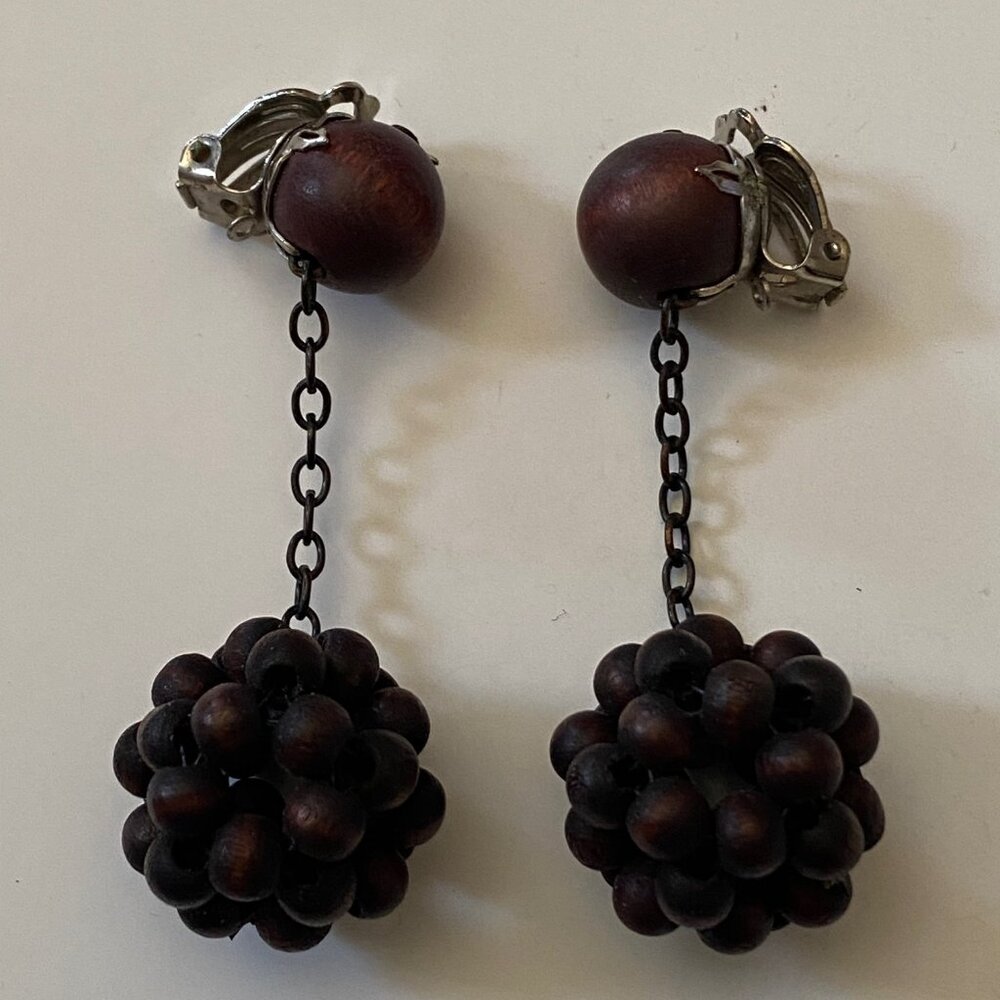 Vintage Wood Clip Earrings